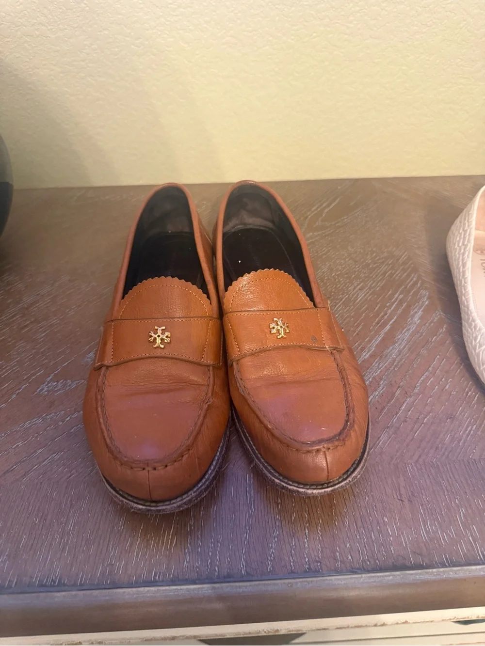Tory Burch Brown Leather Penny Loafers with Gold Logo